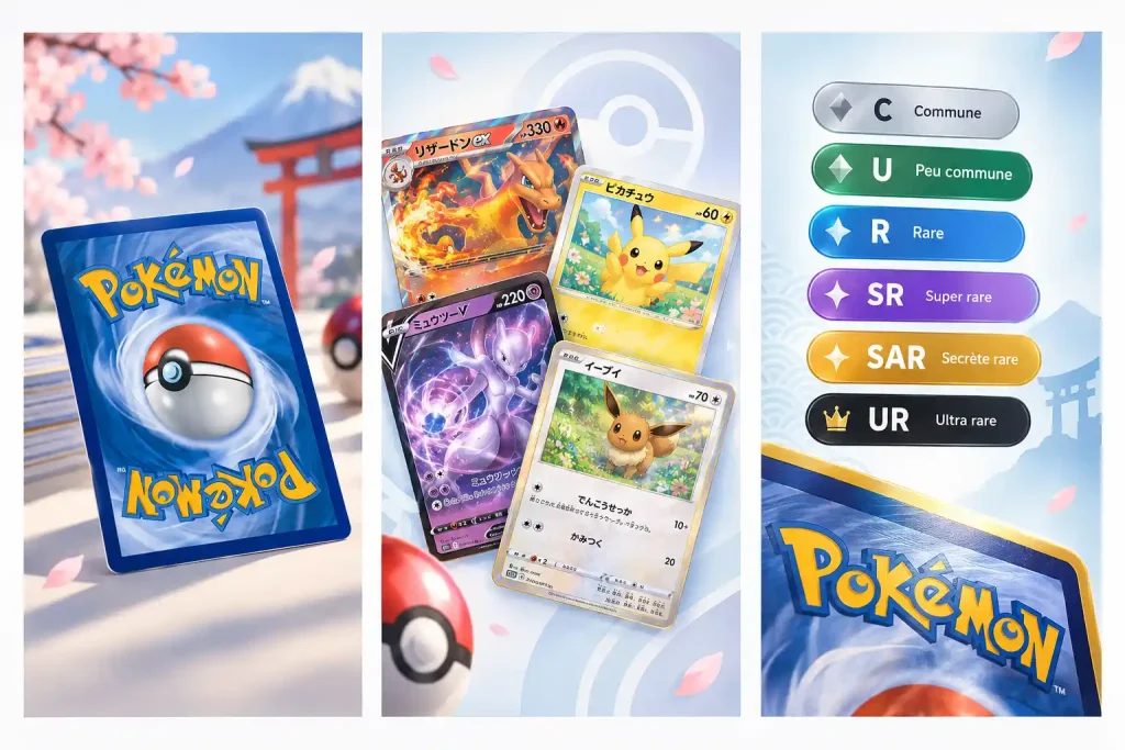 Cartes Pokémon ex japonaises : dos de carte, cartes illustrées et codes de rareté